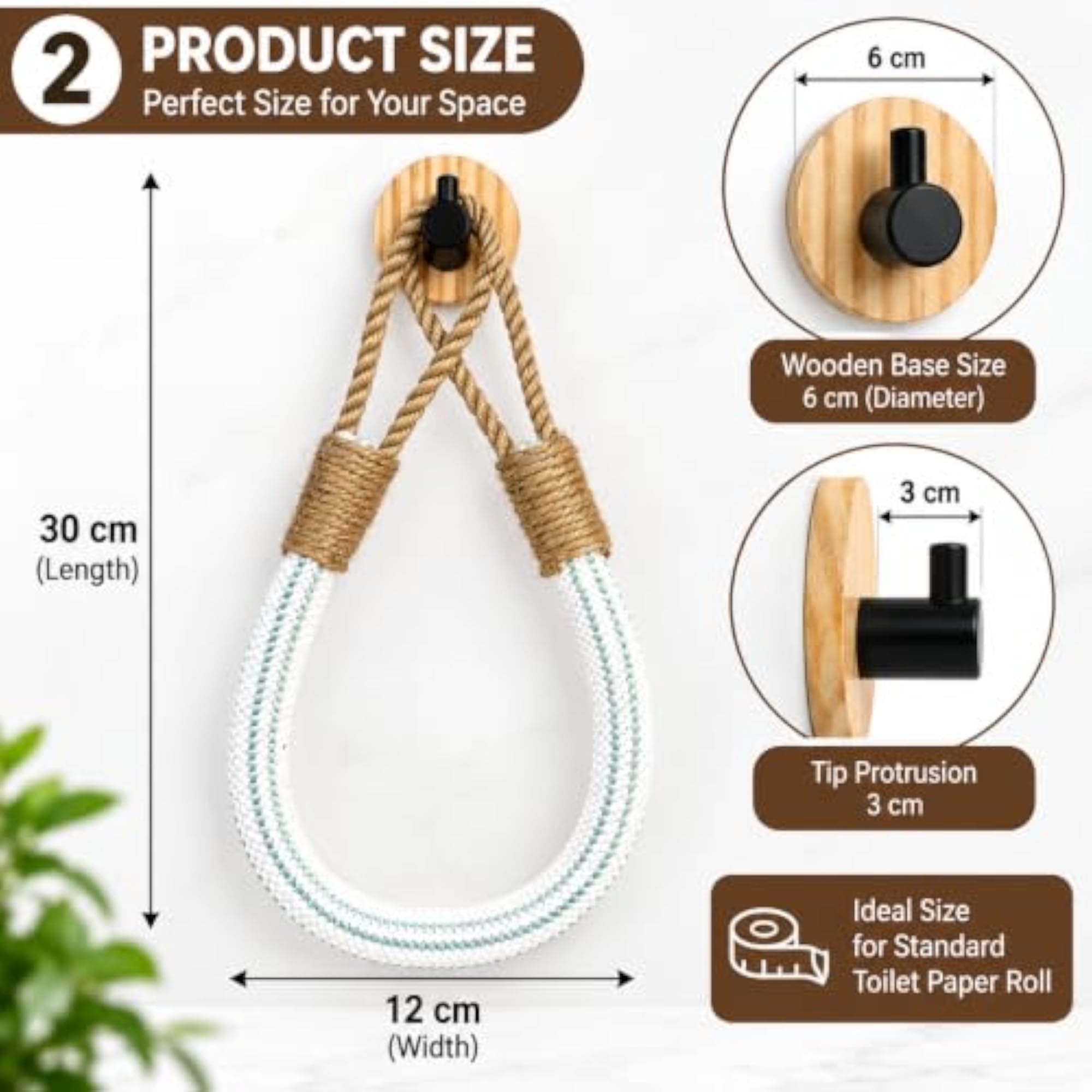 Home Decor Bamboo & Rope Toilet Roll Hanger